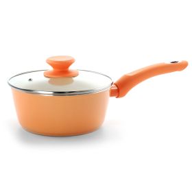 Gibson Home Plaza Cafe 1.7 Qt Aluminum Sauce Pan with Soft Touch Handle in Coral