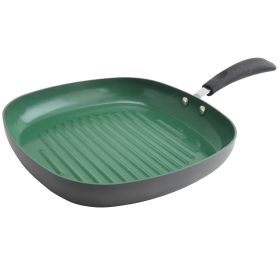 Eco-Friendly Home Hummington 11 inch Green Ceramic Non-Stick Grill Pan in Matte Grey
