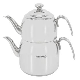 Korkmaz Droppa 2 Piece 2 and 3.5 Liter Stainless Steel Mega Tea Pot Set