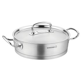 Korkmaz Proline Professional Series 3.1 Liter Stainless Steel Saute Pan with Lid in Silver