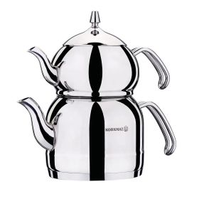 Korkmaz Efendi 1.1 Liter Tea Pot and 2.4 Liter Kettle Set in Silver