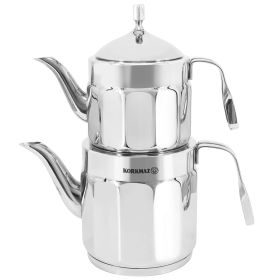 Korkmaz Nostaljia Maxi Stainless Steel 1.2 Liter Tea Pot and 2.2 Liter Kettle Set