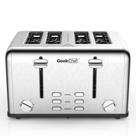 Prohibit Shelves In The Amazon. Toaster 4 Slice, Geek Chef Stainless Steel Extra-Wide Slot Toaster With Dual Control Panels Of Bagel,Defrost,Cancel Fu