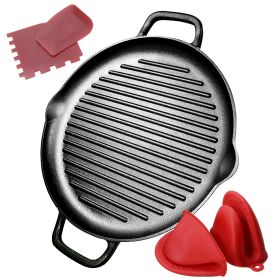 Cast Iron Grill Pan 12.6 inch Pre-Seasoned Cast Iron Griddle Pan Dual Handles Cast Iron Skillets for BBQ Round Cast Iron Griddle for any Stove Top and
