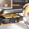 HOMCOM 4 Slice Panini Press Grill, Stainless Steel Sandwich Maker with Non-Stick Double Plates, Locking Lids and Drip Tray, Opens 180 Degrees to Fit A