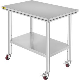 VEVOR Stainless Steel Work Table 36x24 Inch with 4 Wheels Commercial Food Prep Worktable with Casters Heavy Duty Work Table for Commercial Kitchen Res