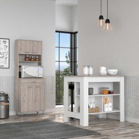 Calgary 2 Piece Kitchen Set, Kitchen Island + Pantry Cabinet , White /Light Gray