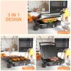HOMCOM 4 Slice Panini Press Grill, Stainless Steel Sandwich Maker with Non-Stick Double Plates, Locking Lids and Drip Tray, Opens 180 Degrees to Fit A