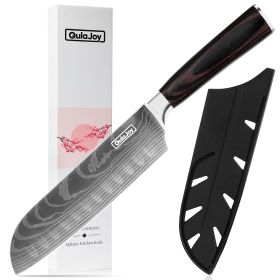 Qulajoy Santoku Knife, High Carbon Stainless Steel Chef Knife Japanese Kitchen Knives With Ergonomic Pakkawood Handle, Chopping Knife For Home Kitchen