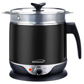 Brentwood Stainless Steel 1.9 Quart Cordless Electric Hot Pot Cooker and Food Steamer in Black