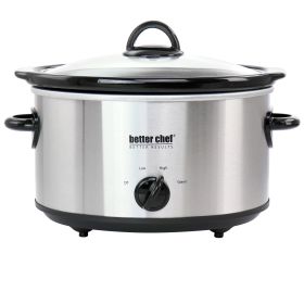 Better Chef 4 Quart Oval Slow Cooker with Removable Stoneware Crock in Stainless Steel