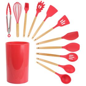 MegaChef Red Silicone and Wood Cooking Utensils, Set of 12