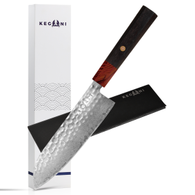 Kegani Damascus Japanese Chef Knife, 67 Layers VG-10 Japanese Knife Natural Hammered Chef Knife Japanese Rosewood Handle (Option: Santoku Knife)