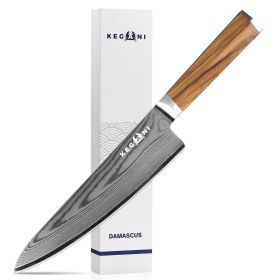 Kegani 8 Inch Kiritsuke Knife, Japanese Chef Knife 67 Layers VG-10 Damascus Kiritsuke, Italian Olive Wood FullTang Handle Natural Texture Japanese Kni (Option: Chef Knife)
