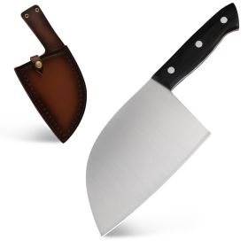 Household Chinese Kitchen Stainless Steel Butcher Knife (Option: Sanding With Leather Case)