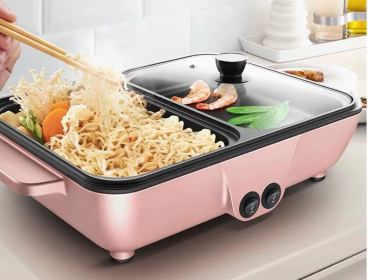 Student dormitory pan roast-shabu one pan frying pan (Option: Pink-US)