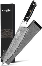 Kegani Meat Cleaver Knife 7 Inch - Damascus 73 Layers AUS-10 Steel Core Butcher Knife - G10 Handle Chinese Knife With Gift Box & Sheath (Option: Chef Knife-Silver Knight Series)