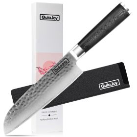 Qulajoy 7 Inch Santoku Knife- Ultra Sharp Japanese 67 Layers Damascus VG-10 Steel Core - Professional Hammered Chef Knife - Ergonomic G10 Handle With (Option: Santoku)