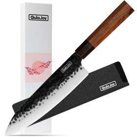 Qulajoy 7 Inch Santoku Knife - Professional Japanese Chef Knife - Razor Sharp 9cr18mov Blade - Hammered Kitchen Knife - Octagonal Rosewood Handle With (Option: Chef)