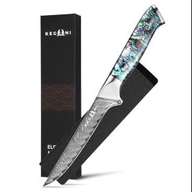 Kegani Damascus Kitchen Utility Knife, 5 Inch Paring Knife With Sheath 67 Layers VG-10 Core Petty Knife, Resin Handle Real Shell Filled FullTang Handl (Option: Boning Knife)