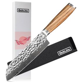 Qulajoy Nakiri Chef Knife 6.5 Inch - Professional Japanese 67 Layers Damascus VG-10 Steel - Hammered Vegetable Cutting Knife - Zebrawood Handle With S (Option: Santoku)