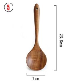 7pcs/set Teak Natural Wood Tableware Spoon Ladle Turner Rice Colander Soup Skimmer Cooking Spoon Scoop Kitchen Reusable Tool Kit (Color: 5)