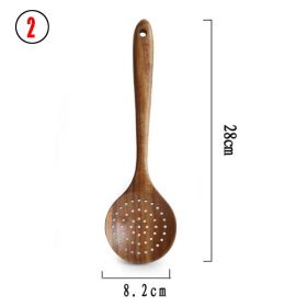7pcs/set Teak Natural Wood Tableware Spoon Ladle Turner Rice Colander Soup Skimmer Cooking Spoon Scoop Kitchen Reusable Tool Kit (Color: 2)