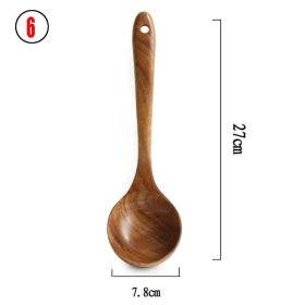 7pcs/set Teak Natural Wood Tableware Spoon Ladle Turner Rice Colander Soup Skimmer Cooking Spoon Scoop Kitchen Reusable Tool Kit (Color: 6)