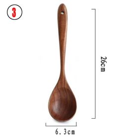 7pcs/set Teak Natural Wood Tableware Spoon Ladle Turner Rice Colander Soup Skimmer Cooking Spoon Scoop Kitchen Reusable Tool Kit (Color: 3)