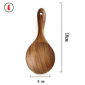 7pcs/set Teak Natural Wood Tableware Spoon Ladle Turner Rice Colander Soup Skimmer Cooking Spoon Scoop Kitchen Reusable Tool Kit (Color: 4)