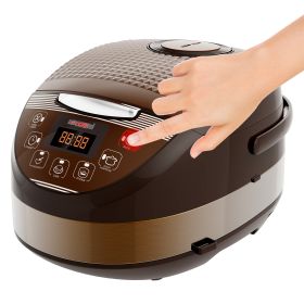 Rice Cooker Small Rice Maker Steamer Pot Electric Steamer Digital Electric Rice Pot Multi Cooker & Food Steamer Warmer 5.3 Qt 5 Core RC0501 (Color: Brown)