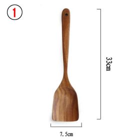 7pcs/set Teak Natural Wood Tableware Spoon Ladle Turner Rice Colander Soup Skimmer Cooking Spoon Scoop Kitchen Reusable Tool Kit (Color: 1)