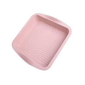 1pc Square Silicone Cake Pan Wave Pattern Toast Bread Baking Pan Easy To Wash High Temperature Resistant Oven Silicone Cake Mold (Color: Pink)