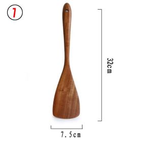 7pcs/set Teak Natural Wood Tableware Spoon Ladle Turner Rice Colander Soup Skimmer Cooking Spoon Scoop Kitchen Reusable Tool Kit (Color: 7)