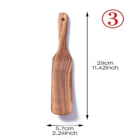 7pcs/set Teak Natural Wood Tableware Spoon Ladle Turner Rice Colander Soup Skimmer Cooking Spoon Scoop Kitchen Reusable Tool Kit (Color: shovel 3)