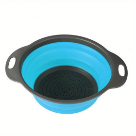 1pc Silicone Folding Drain Basket Fruit Vegetable Washing Basket Foldable Strainer Colander Collapsible Drainer Kitchen Storage Tool (Color: Blue2, size: small)