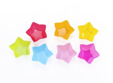 Colorful Shaped Nonstick Silicone Cupcake Molds, Reusable Heat Resistant Baking Liners (Design: star)