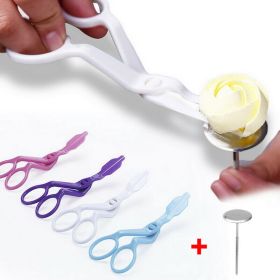2pcs Piping Flower Scissors/Nail Kitchen Baking Pastry Tool Rose Decor Lifter Fondant Cake Decorating Tray Cream Transfer Set (Color: White Set)
