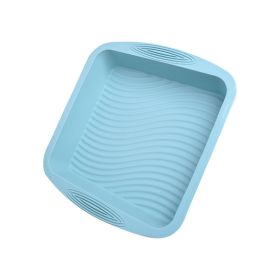 1pc Square Silicone Cake Pan Wave Pattern Toast Bread Baking Pan Easy To Wash High Temperature Resistant Oven Silicone Cake Mold (Color: Blue)