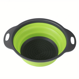 1pc Silicone Folding Drain Basket Fruit Vegetable Washing Basket Foldable Strainer Colander Collapsible Drainer Kitchen Storage Tool (Color: Green2, size: small)